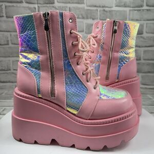 Cape Robbin Pink Holographic Platform Combat Boots